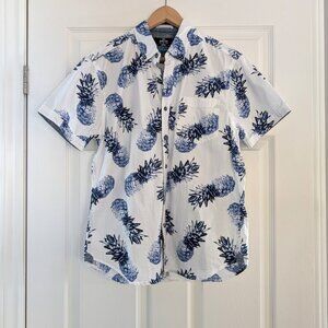 Pineapple short sleeve button down shirt blue size medium
